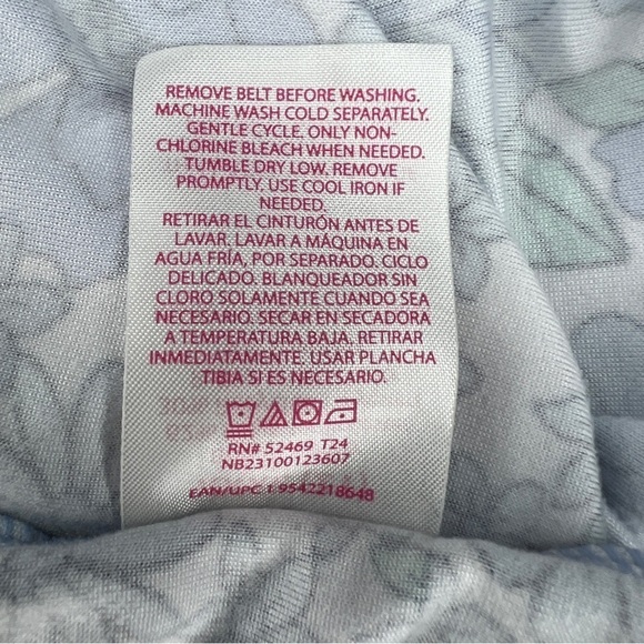 Blue Floral Romper High Low Skirt Back Short Sleeve Stretch V Neck - Picture 11 of 12